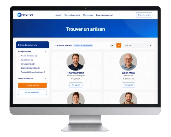 Recherche d’un artisan vérifié sur Overice