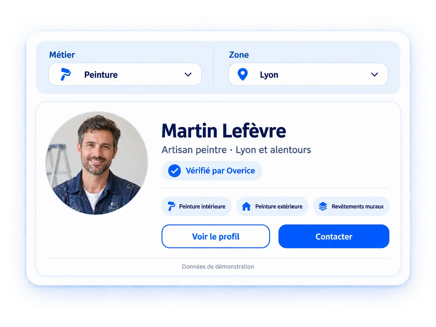 Exemple de profil d’un artisan sur Overice
